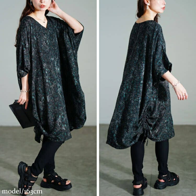 大きいサイズ レディース ペイズリー柄ドロストBOXチュニック　maru-30183 【メール便可】