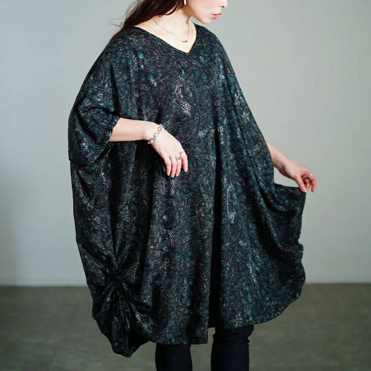 大きいサイズ レディース ペイズリー柄ドロストBOXチュニック　maru-30183 【メール便可】