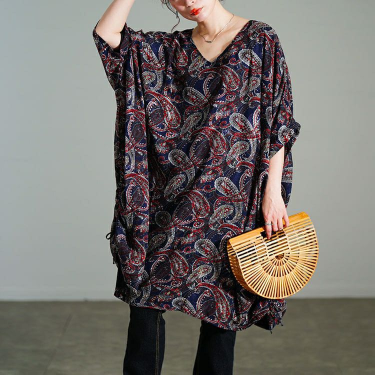 大きいサイズ レディース ペイズリー柄ドロストBOXチュニック　maru-30183 【メール便可】
