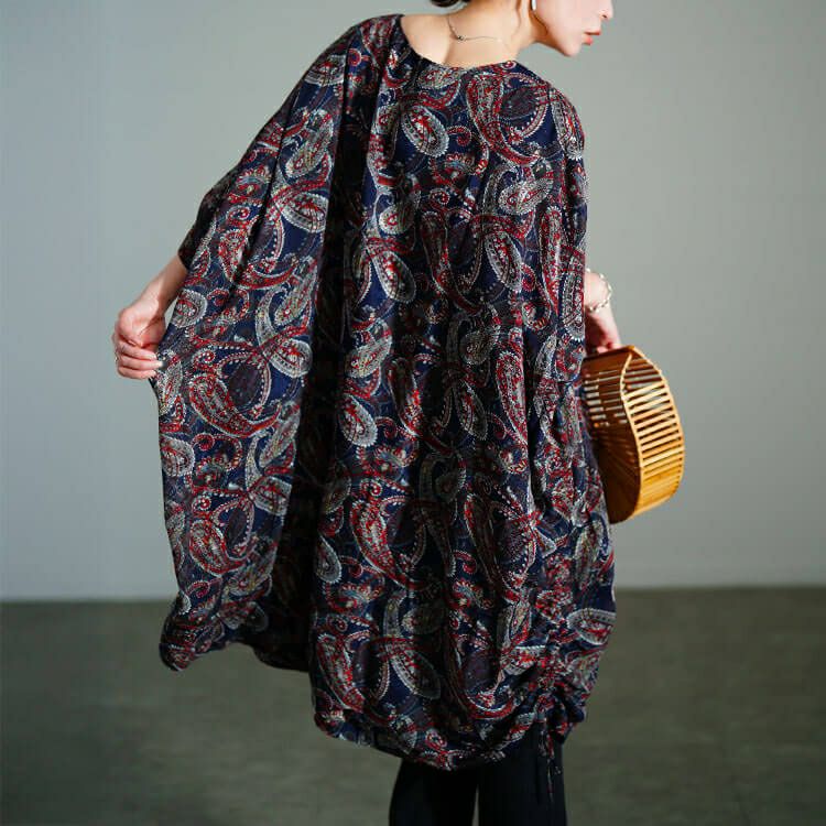 大きいサイズ レディース ペイズリー柄ドロストBOXチュニック　maru-30183 【メール便可】