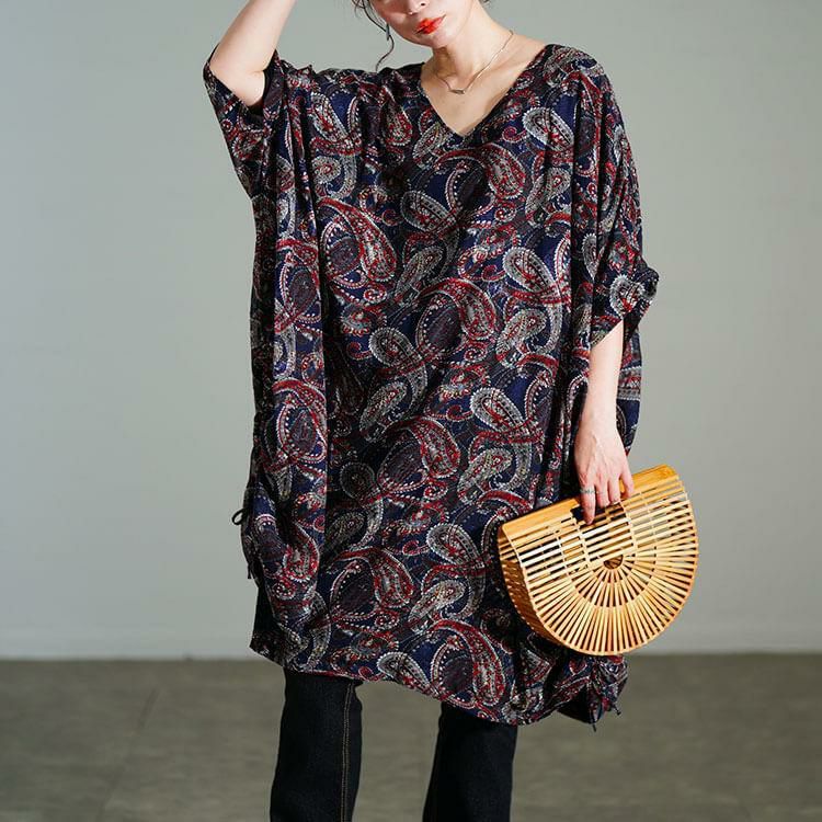 大きいサイズ レディース ペイズリー柄ドロストBOXチュニック　maru-30183 【メール便可】 レッド