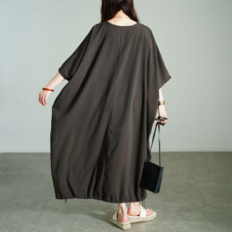 大きいサイズ レディース 楊柳Vネック裾ドロストドルマンワンピース　maru-30182 【メール便可】