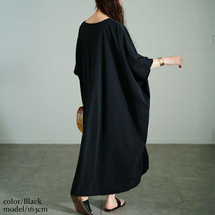大きいサイズ レディース 楊柳Vネック裾ドロストドルマンワンピース　maru-30182 【メール便可】