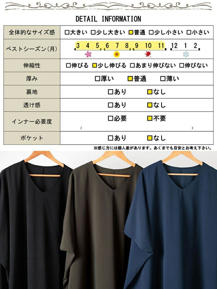 大きいサイズ レディース 楊柳Vネック裾ドロストドルマンワンピース