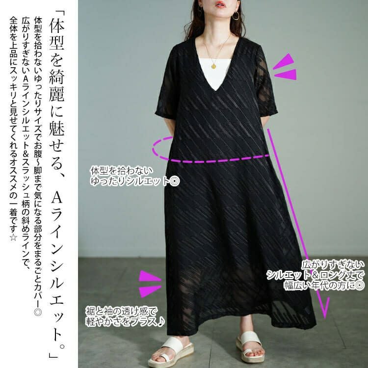 大きいサイズ レディース スラッシュシフォンジャガードワンピース　maru-30181 【メール便可】