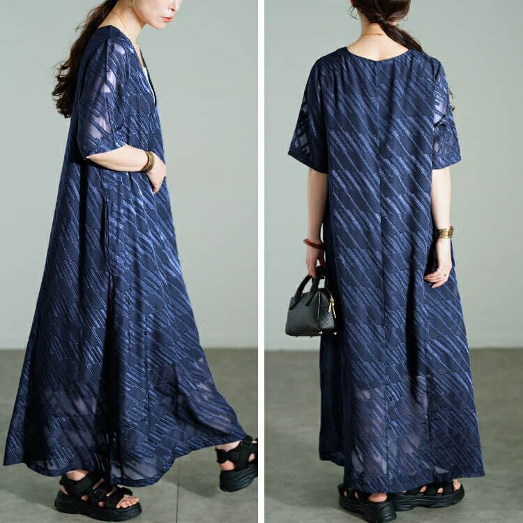 大きいサイズ レディース スラッシュシフォンジャガードワンピース　maru-30181 【メール便可】