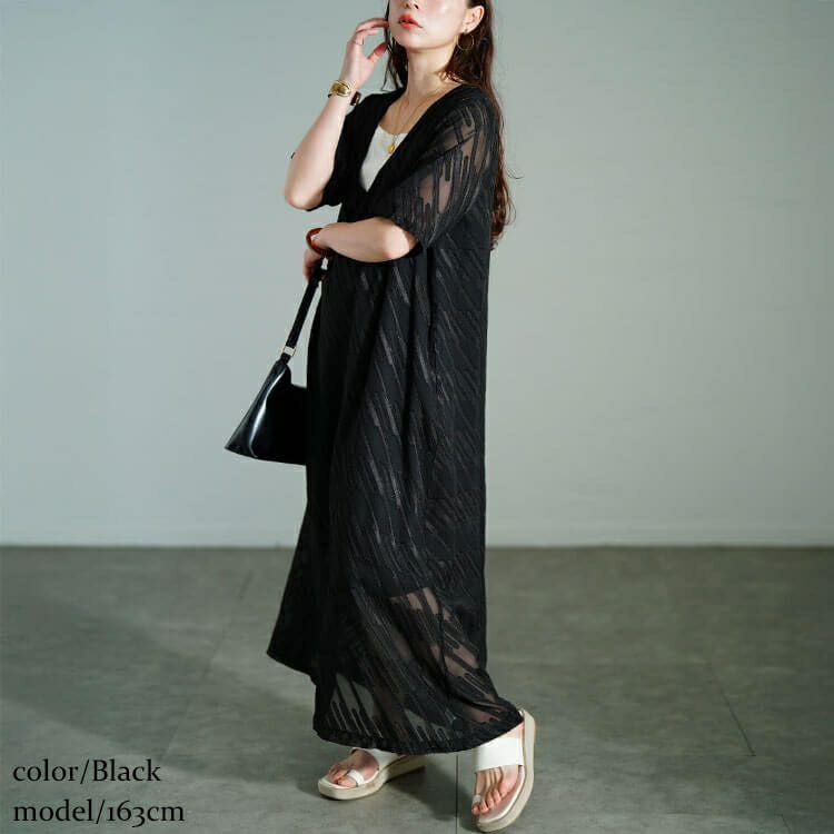 大きいサイズ レディース スラッシュシフォンジャガードワンピース　maru-30181 【メール便可】