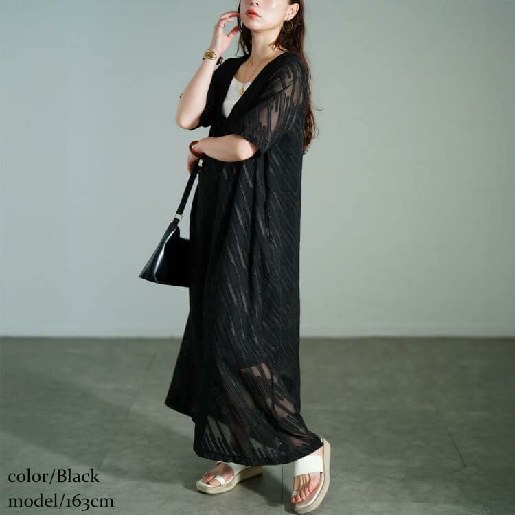 大きいサイズ レディース スラッシュシフォンジャガードワンピース　maru-30181 【メール便可】 ブラック
