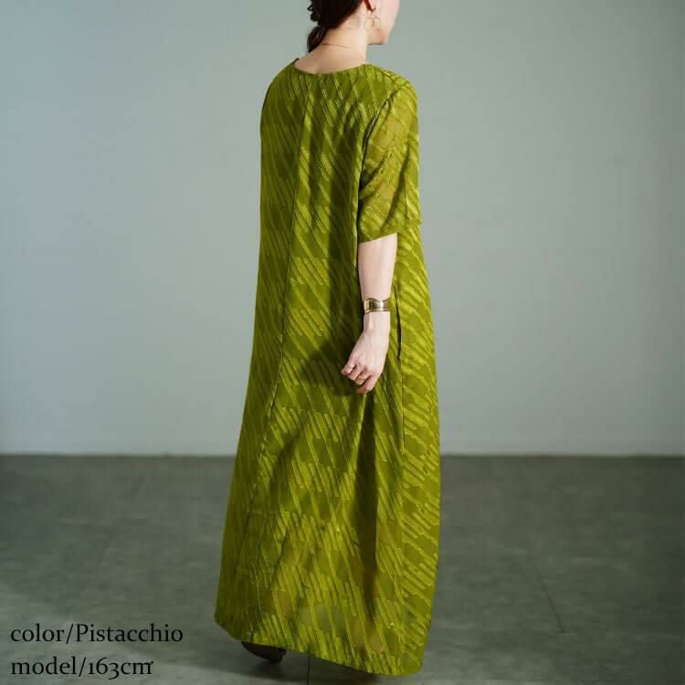 大きいサイズ レディース スラッシュシフォンジャガードワンピース　maru-30181 【メール便可】 ピスタチオ