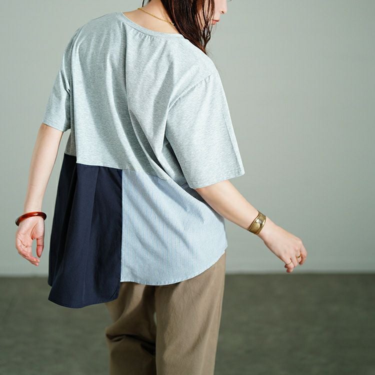 大きいサイズ レディース アシメ異素材切り替えチュニックTシャツ　tog-1033 【メール便可】