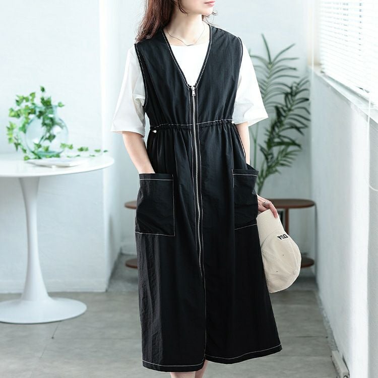 大きいサイズ レディース ナイロン配色ステッチジャンパースカート　tog-1038 【メール便可】