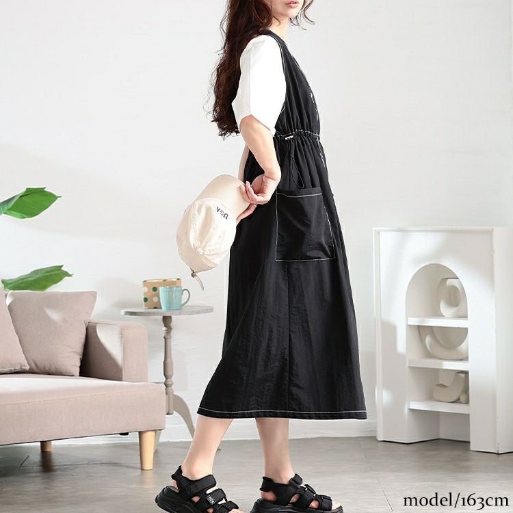 大きいサイズ レディース ナイロン配色ステッチジャンパースカート　tog-1038 【メール便可】