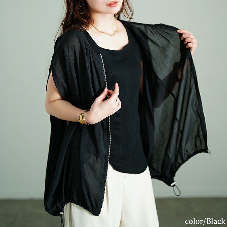 大きいサイズ レディース 裾ドロストノースリーブZIPベスト　tog-1037 【メール便可】