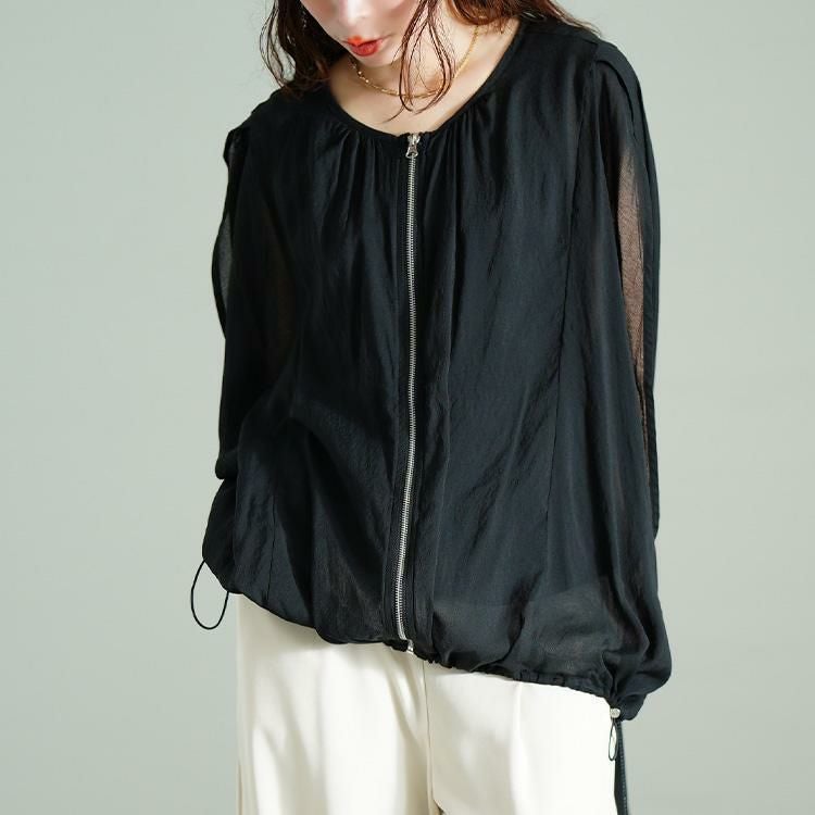 大きいサイズ レディース 裾ドロストノースリーブZIPベスト　tog-1037 【メール便可】 ブラック