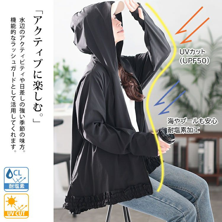 大きいサイズ レディース UVカット＆耐塩素裾フリルラッシュガード　mnfk-858302