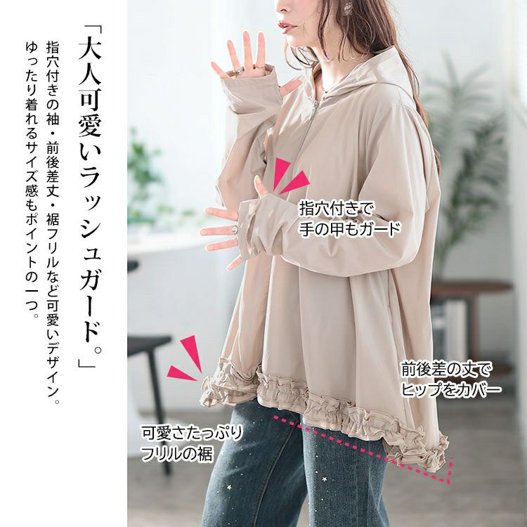 大きいサイズ レディース UVカット＆耐塩素裾フリルラッシュガード　mnfk-858302