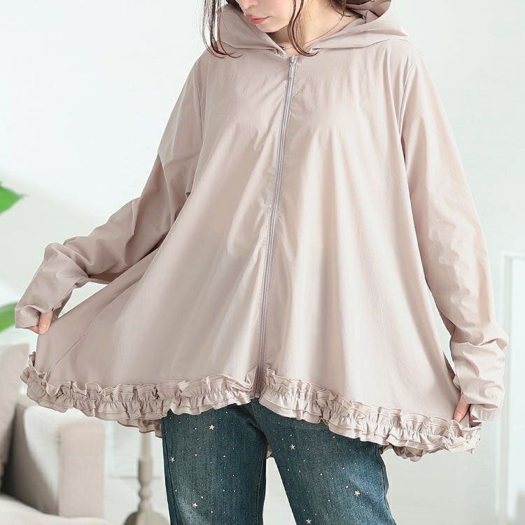 大きいサイズ レディース UVカット＆耐塩素裾フリルラッシュガード　mnfk-858302