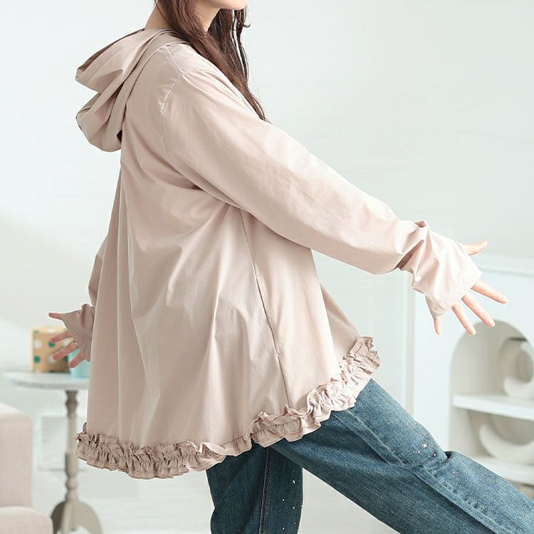 大きいサイズ レディース UVカット＆耐塩素裾フリルラッシュガード　mnfk-858302