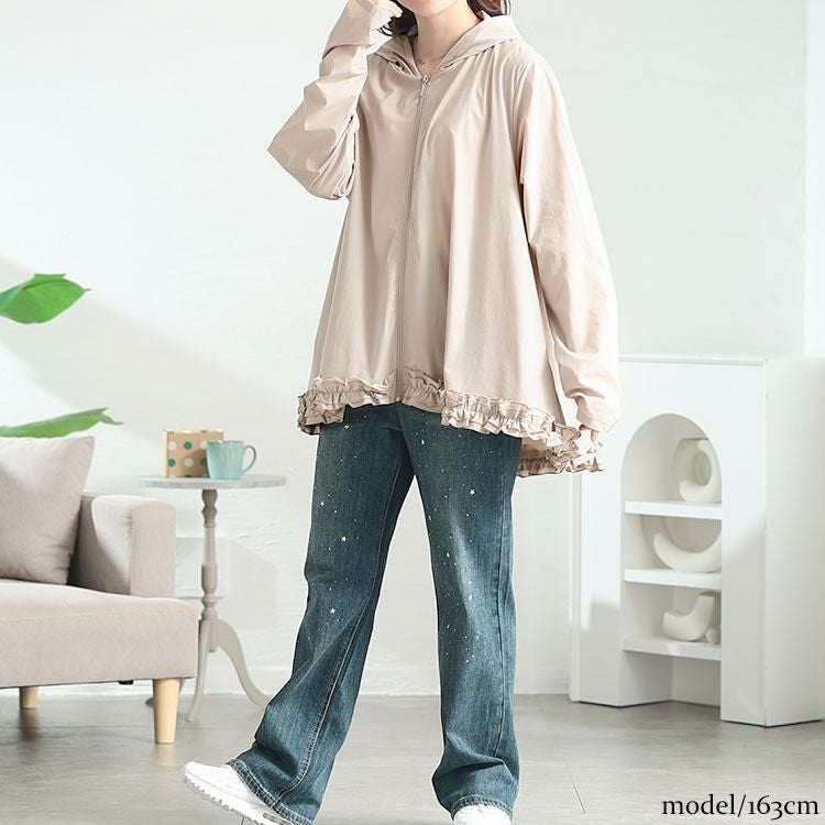 大きいサイズ レディース UVカット＆耐塩素裾フリルラッシュガード　mnfk-858302 ライトグレー