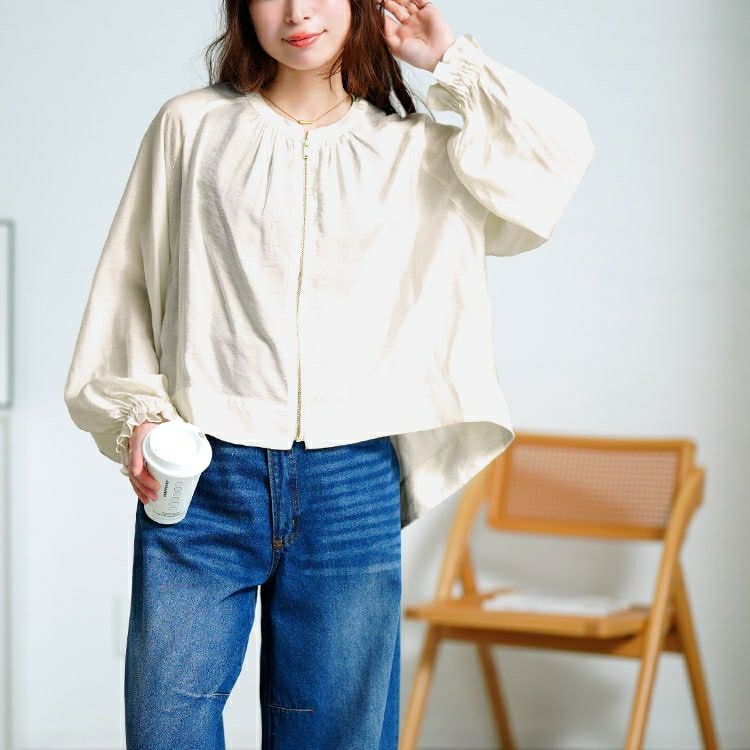 大きいサイズ レディース キャンディースリーブバックギャザーブルゾン　mnfk-858103【メール便可】