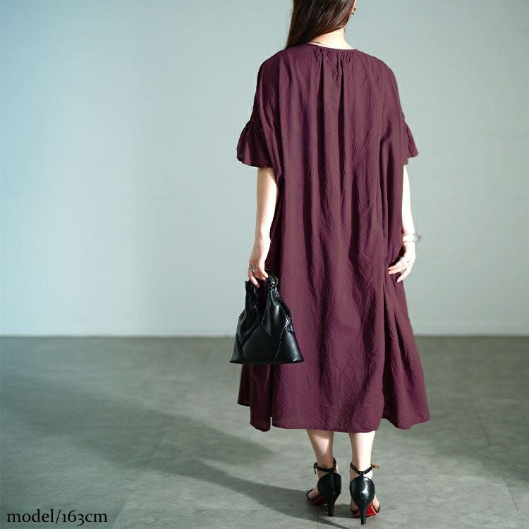 大きいサイズ レディース スモッキング刺繍ロングシャツワンピース　kt-25mi4