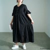 大きいサイズ レディース スモッキング刺繍ロングシャツワンピース　kt-25mi4 ブラック