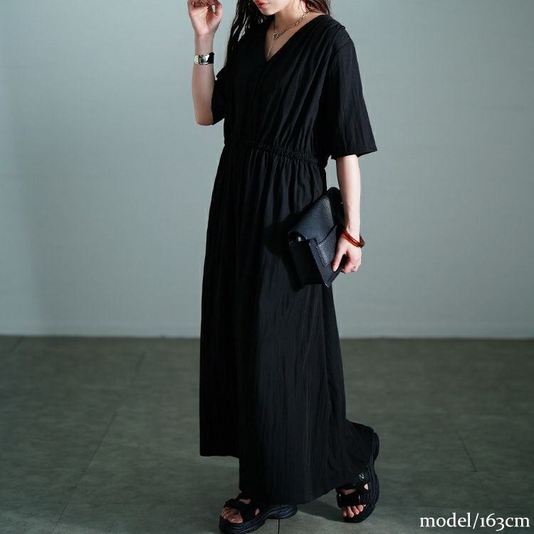 大きいサイズ レディース 接触冷感ギャザーショルダーワンピース　maru-30171