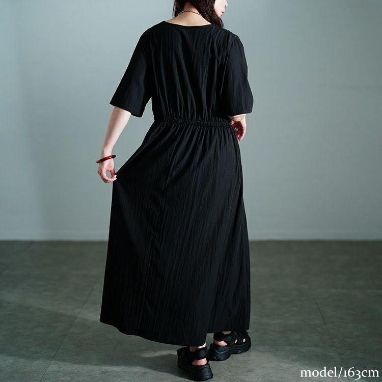 大きいサイズ レディース 接触冷感ギャザーショルダーワンピース　maru-30171