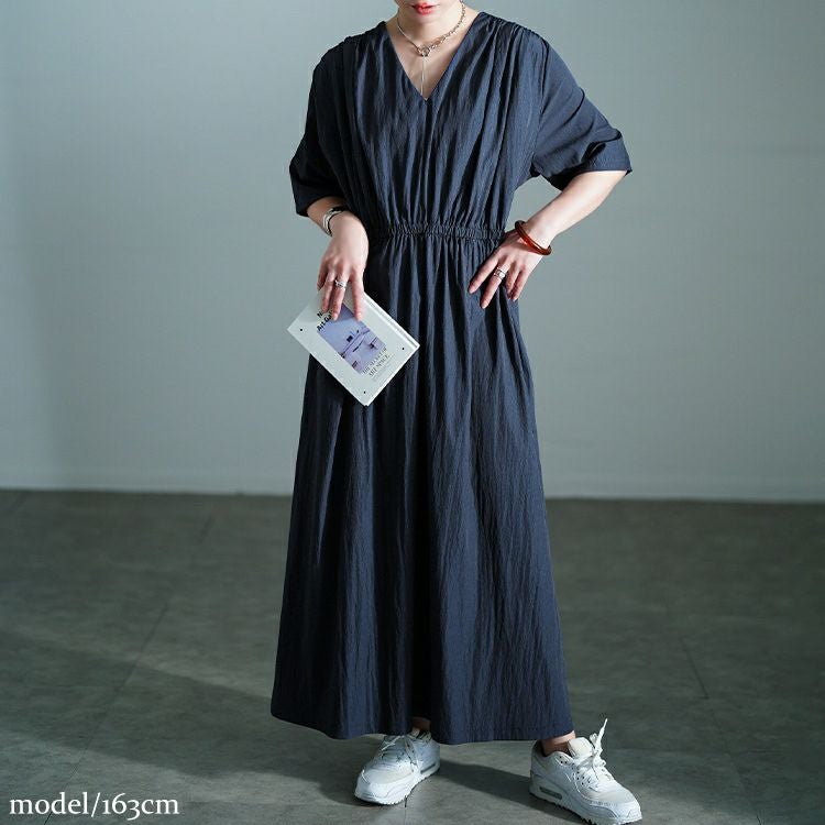 大きいサイズ レディース 接触冷感ギャザーショルダーワンピース　maru-30171