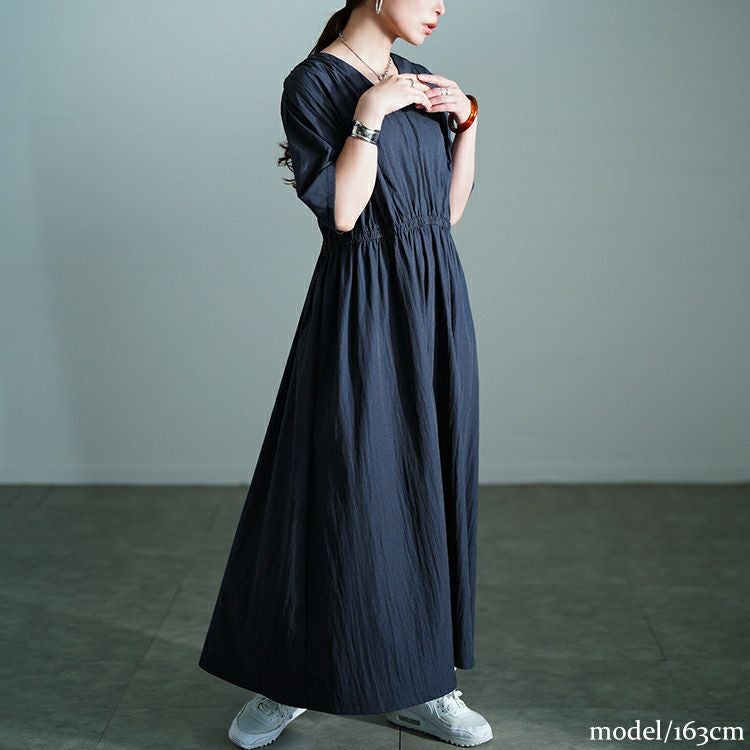 大きいサイズ レディース 接触冷感ギャザーショルダーワンピース　maru-30171