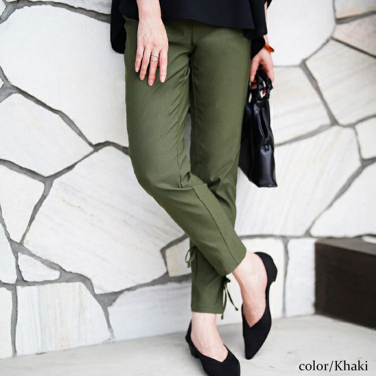 大きいサイズ レディース 裾スリットリボンストレッチスキニーパンツ　tog-1054 【メール便可】