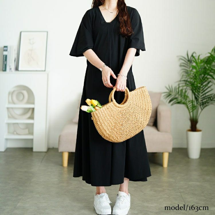 大きいサイズ レディース 深Vネック胸タックワンピース　nw-25034 【メール便可】