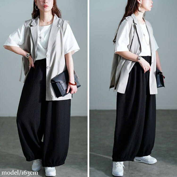 大きいサイズ レディース サッカー裾ギャザーワイドパンツ　nw-25033