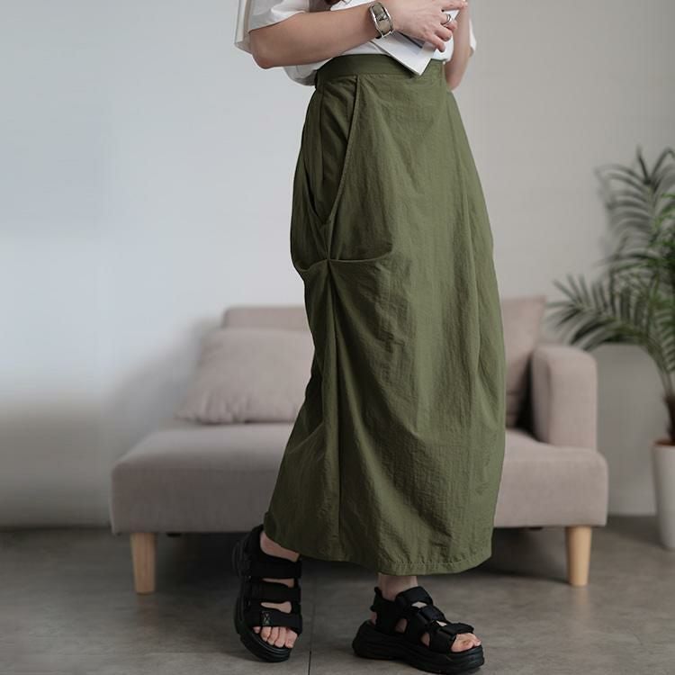 大きいサイズ レディース フロントタックナイロンナロースカート　nw-25031 【メール便可】 カーキ