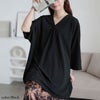 大きいサイズ レディース 接触冷感Vネック胸タックチュニック　nw-25027 ブラック