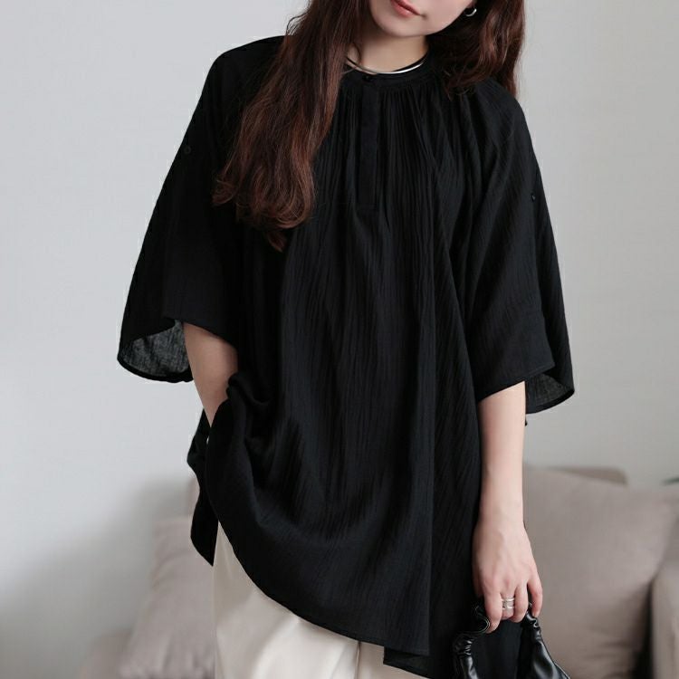 大きいサイズ レディース バンドカラー袖ドロストコットンチュニック　sw-0782 【メール便可】