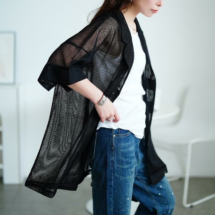 大きいサイズ レディース メッシュテーラードジャケット　sw-0774 ブラック
