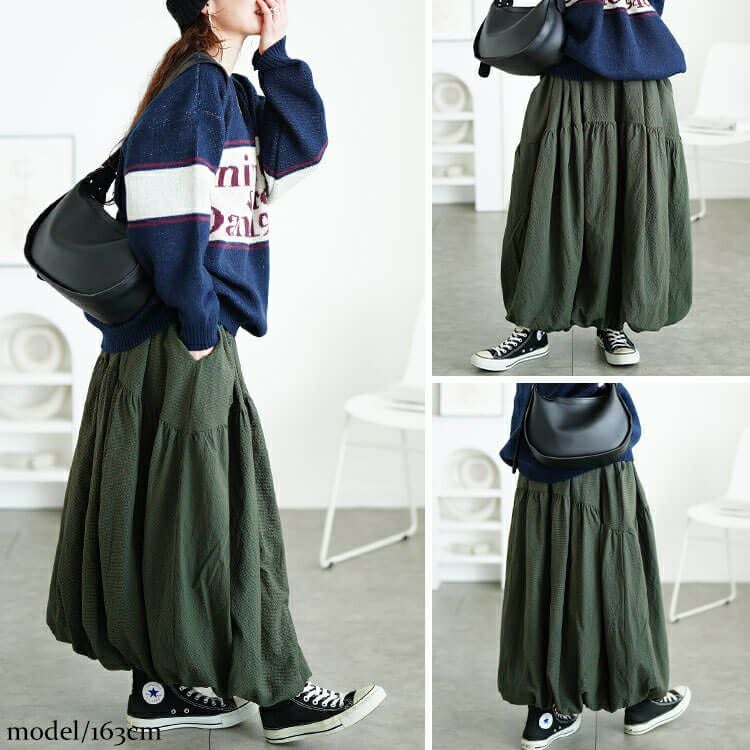 大きいサイズ レディース サッカー切り替えバルーンスカート　sw-0762