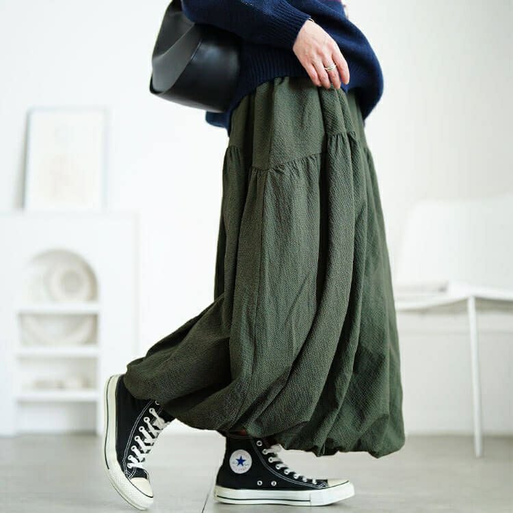 大きいサイズ レディース サッカー切り替えバルーンスカート　sw-0762