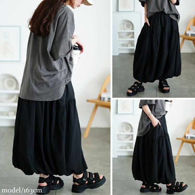 大きいサイズ レディース サッカー切り替えバルーンスカート　sw-0762