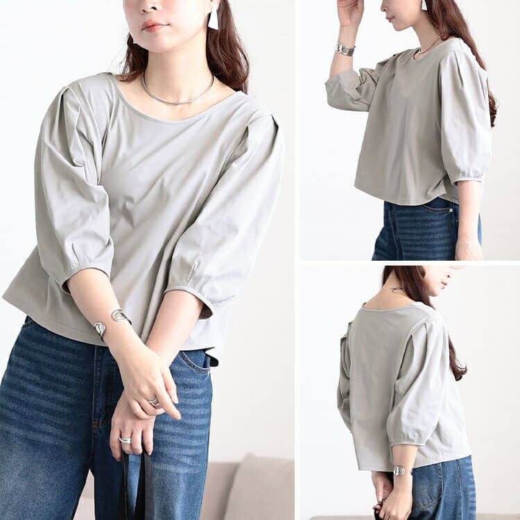 大きいサイズ レディース クロップド丈ランタンスリーブTシャツ　maru-30188 【メール便可】