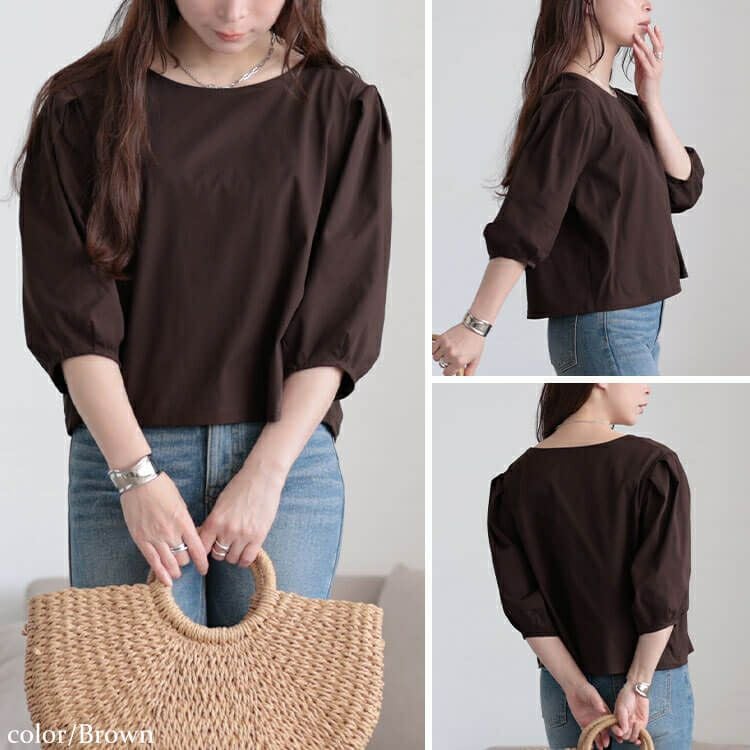 大きいサイズ レディース クロップド丈ランタンスリーブTシャツ　maru-30188 【メール便可】