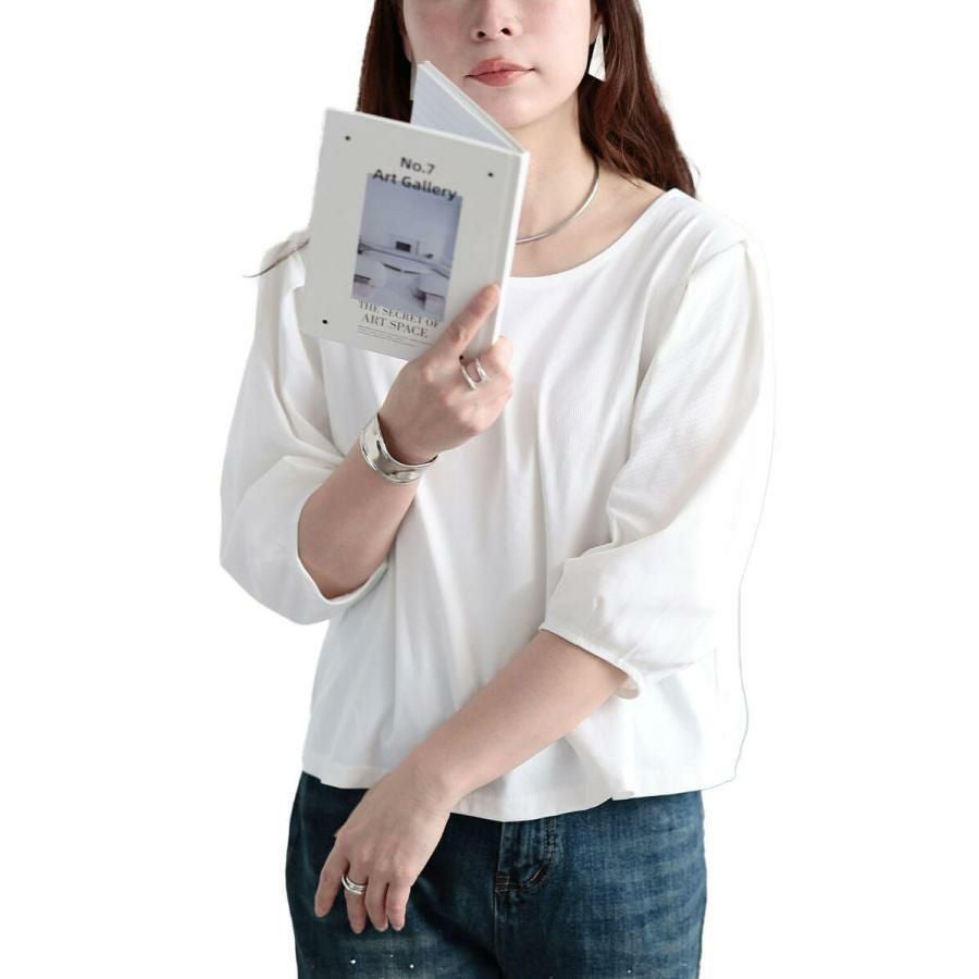 大きいサイズ レディース クロップド丈ランタンスリーブTシャツ　maru-30188 【メール便可】 オフホワイト