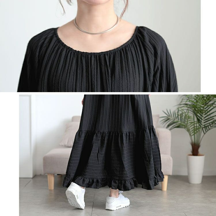 大きいサイズ レディース ストライプドビーティアードフリルワンピース　maru-30170