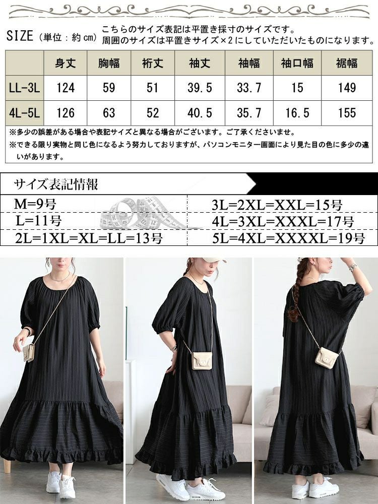 大きいサイズ レディース ストライプドビーティアードフリルワンピース　maru-30170