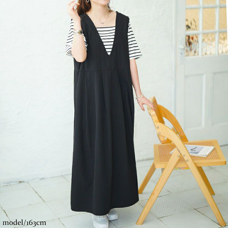 大きいサイズ レディース フェイクレイヤードタックジャンパースカート　maru-30169