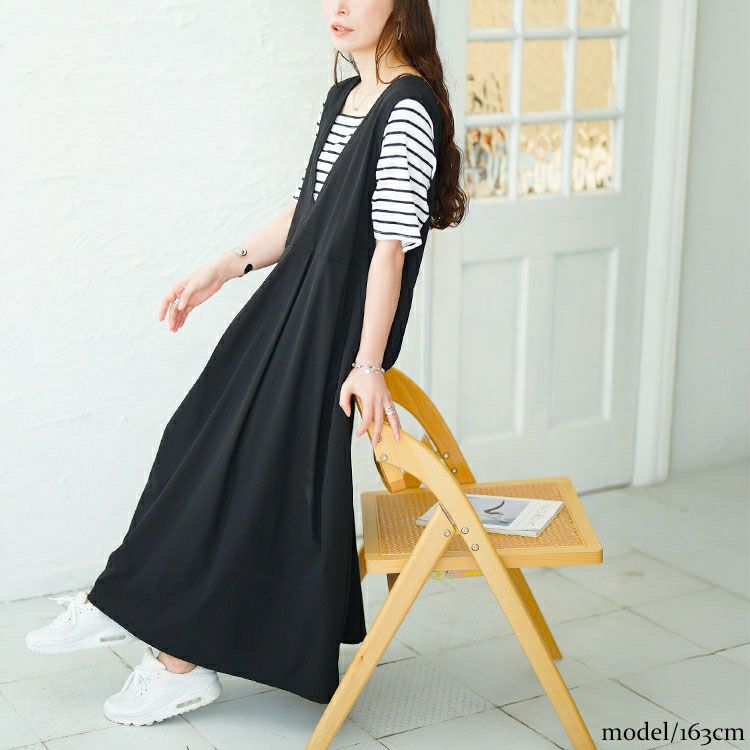 大きいサイズ レディース フェイクレイヤードタックジャンパースカート　maru-30169