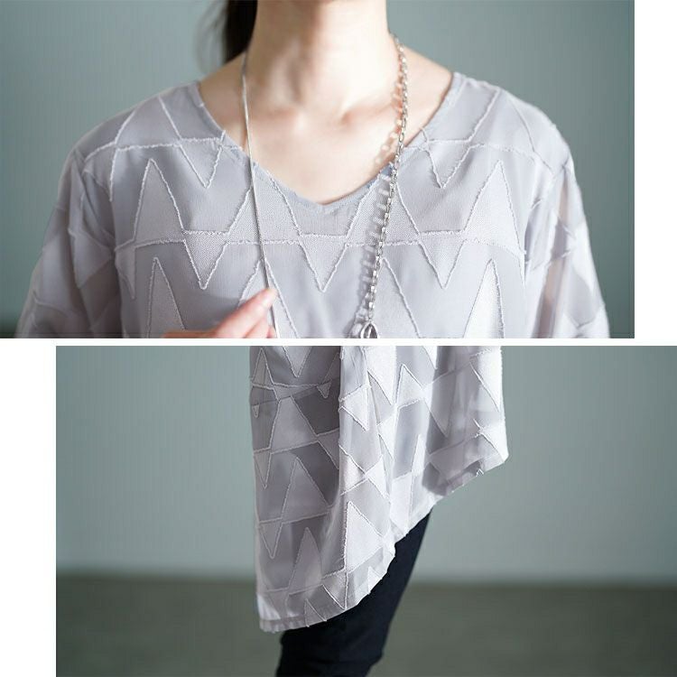 大きいサイズ レディース 幾何学柄Vネックコクーンチュニック　maru-30168 【メール便可】