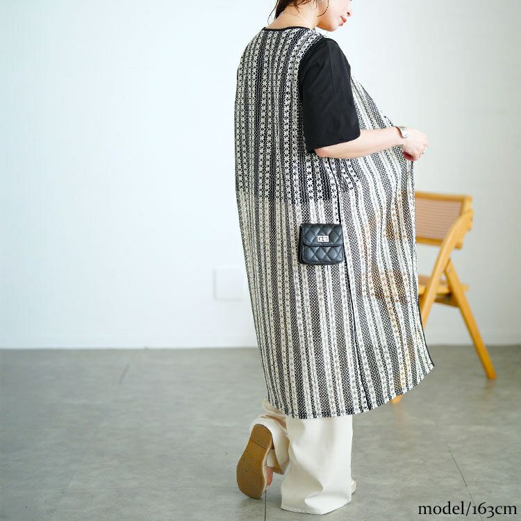 大きいサイズ レディース クロッシェ編みツートンレースロングジレ　maru-30157