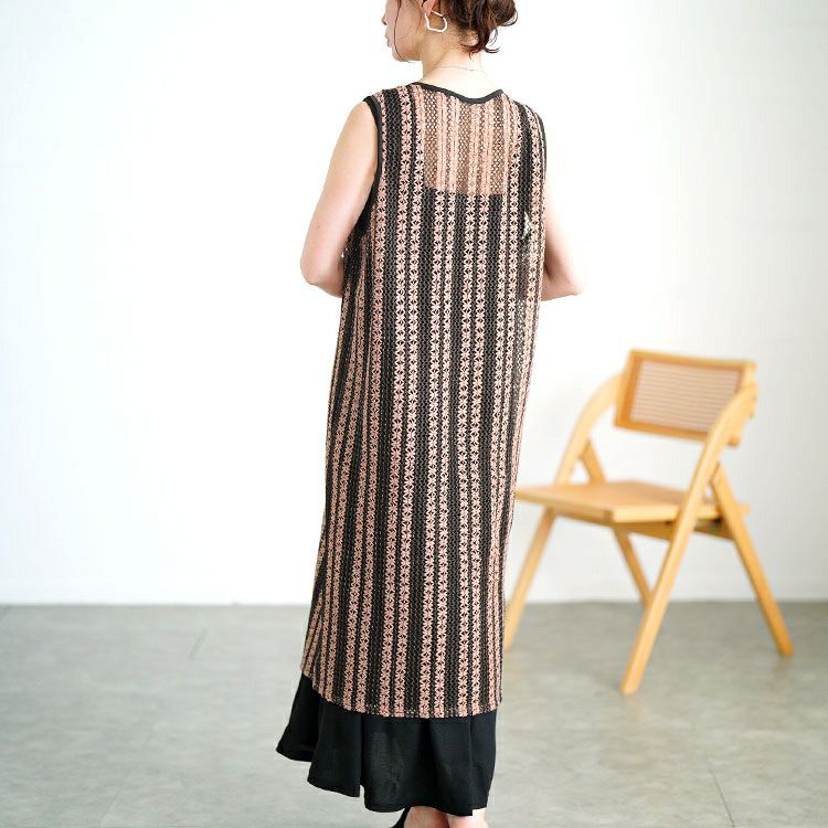 大きいサイズ レディース クロッシェ編みツートンレースロングジレ　maru-30157